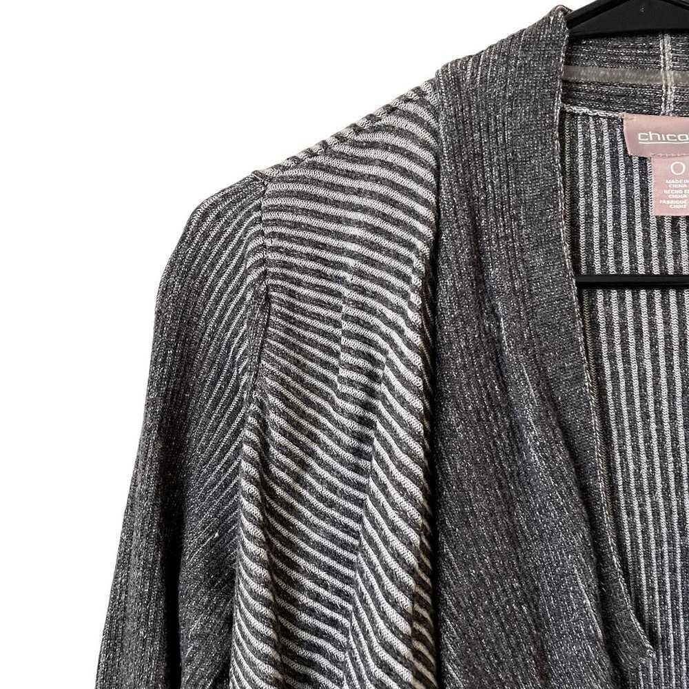 Chico's gray and white long sleeved cardigan warm comfortable soft casual - Picture 2 of 6